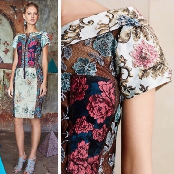 Anthropologie Dresses & Skirts - Anthropologie Byron Lars “Beguile” Pieced Brocade Dress Embroidered Floral Sz 2P
